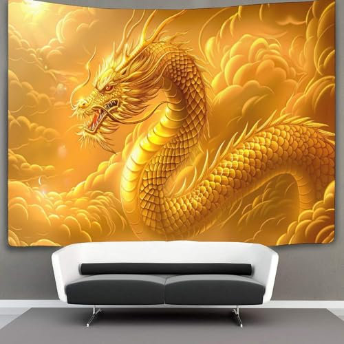 CTAMM Microfaser Flauschiger Wandteppich Mit Chinese Drache Wandbespannung Oder Deckenbespannung Wandtuch (70cmx100cm,Golden Drache)