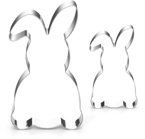 Moldes Galletas Pascua Grandes, 2 Piezas Grandes Moldes Galletas de Conejo, Cortadores de Galletas de Pascua, Moldes Galletas Acero Inoxidable, Cortador de Galletas de Conejo para Repostería Tartas