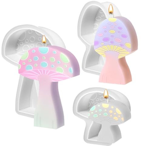 TREABEAR 3 Stück Silikonform Pilze, Gießformen Silikon, silikonformen Gießformen Herbst, Gipsformen Zum Gießen, Silikonform Kerzenhalter, Gießform Herbst, silikonform Pilze 3D, Pilz-Epoxidharz-Formen
