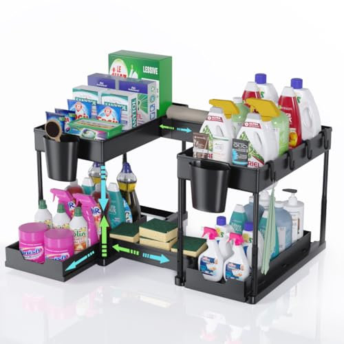 Générique Lot de 2 Rangement sous evier à tiroir Coulissant Cuisine - Meuble de Rangement Cuisine - Meuble Cuisine et Organisateur sous evier - Meuble de Salle de Bain et Organisateur de Bureau