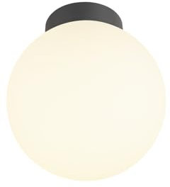 SLV SUN 20 SCHWARZ | Deckenleuchte Innen, Deckenlampe Glas, Kugel Lampe Rund, Dimmbare Badlampe, Badezimmer Lampe Decke, Vintage Innenleuchte, kombinierbar mit Glasschirm, 60W, E27, Ø 20 cm