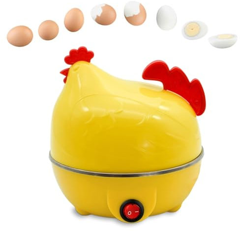 Electric Egg Cooker Poacher Egg Boiler, Chicken-Shaped Machine for up to 7 Eggs, Steamer and Omelette Maker - Hard Boiled Eggs Steamer Cooking