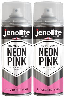 JENOLITE Fluorescent Spray Paint | NEON PINK | 2x400ml | Premium High Visibility Neon Spray Paint | Multi Surface High Viz Paint | Ideal for Hobbies, Graffiti-Art, Crafting & Safety Marking