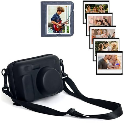 HIYQIN Sac pour Appareil Photo Compatible avec Fujifilm Instax Wide 400, pour Instax Wide 400/210/300, Étui Rigide en EVA avec Album Photo, Cadres Magnétiques et Bandoulière - Noir