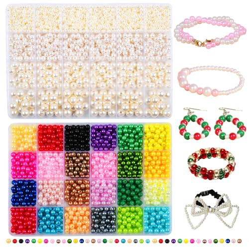 WuikerDuo Lot de 3100 perles de verre beiges, en vrac, faites à la main, utilisées pour les travaux manuels décoratifs, la fabrication de bracelets, de colliers, de bijoux