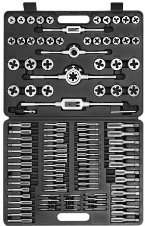 WindWilder Gewindeschneider Set 110-teiliger Ratschengewindebohrer- und Schneideisensatz, Gewindeschneidsatz aus Legierter Stahl mit Werkzeugkasten