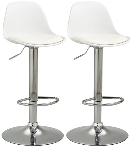 HOMCOM Lot de 2 tabourets de Bar Chaise Haute Cuisine avec Dossier et Repose-Pieds, Hauteur réglable, chaises de Bar pivotants, 38x42x82-104cm, Blanc