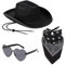 XAGMODSHN Westernhut für Damen, Taschentuch, Herz, Set, Cosplay, Party, Hut, Kostüm, Fedora-Hut, Kopfschmuck, Schwarz