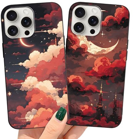 Yimctoie 2 Pièces Coque pour Apple iPhone 7 Plus/8 Plus 5,5, Noir Silicone Souple TPU Étui avec Lune Motif Aesthetic Dessin Antichoc Anti-Rayures Housse Bumper Cover pour iPhone 8 Plus