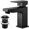 Basin Mixer Tap Black Bathroom Sink Taps with Pop Up Sink Waste, Square Basin Taps with Drain, Mono Mattte Black Single Lever Bathroom Taps with Sink Plug