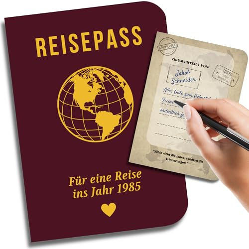 EQUIK PRODUCTS 40. Geburtstagskarte | 40. Jubiläum | Geschenk für Männer & Frauen | Gästebuch & Unterschriftenbuch | Jahr 1985 | Reisepass in die Vergangenheit (1985)