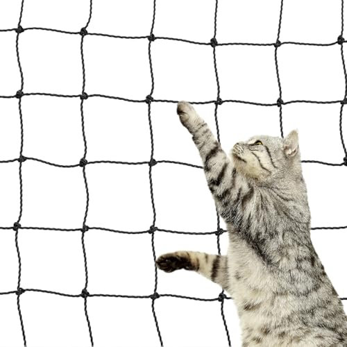 QWORK® Katzennetz drahtverstärkt, inklusive Befestigungsset, 2x3m, schwarz für Balkon, Außentüren und Fenster