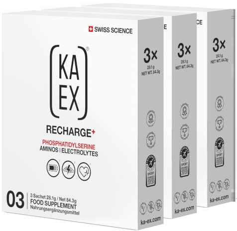 KA-EX Recharge+ Powder, Post-Workout Drink (3x3 Pack) | Recovery Drink nach dem Training, Elektrolyte, Magnesium, Kalium, Calcium, Zink und Vitamin B Komplex, Geschmack Zitrone