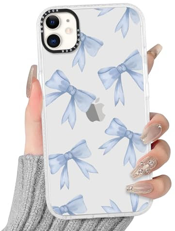 Yoedge Transparent Blue Bow Phone Case for iPhone 11 6.1, with Aesthetics Pattern Design Ultrathin Soft TPU Silicone Cases,Shockproof Bumper Protector Matte Girls Women Cover,for iPhone 11