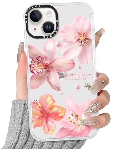 Yoedge Handyhülle für iPhone 15 Plus Hülle mit Hibiskus Blumen Muster | Aesthetic Meerestier Sommer Bunt Design Case Mädchen Geschenk Schutzhülle, Transparent Silikon Kratzfest Cover, Rosa 03