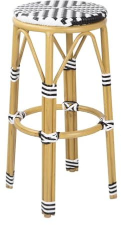 Bolero Parisian Style PE Rattan Bar Stools 750mm Pack of 2, Black | Weatherproof seating for busy commercial cafe patios and outdoor bistros, with easy-wipe surfaces for quick cleanups.