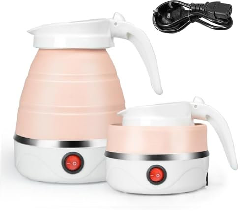 UGXJAIO Foldable Electric Kettle Mini Travel Kettle Portable Fast Boiling 600 ML Collapsible Camping Kettle with Separable Power Cord for Outdoor Hiking Camping Traveling,Pink