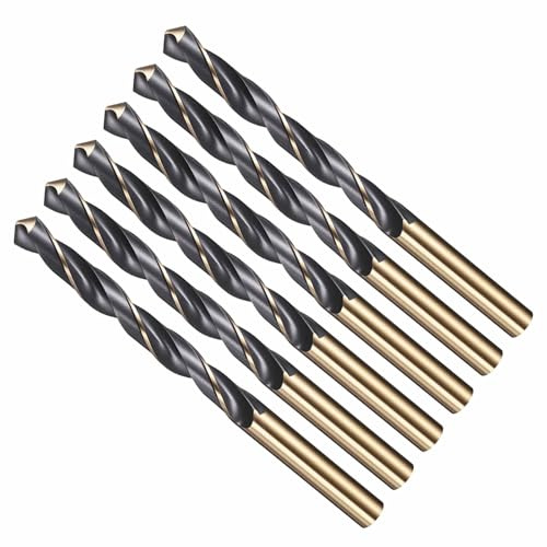 CoCud Drill Bit 9mm Cutting Diameter 4341 HSS for Wood 6-Pieces | Jobber Bits Gold and Black 118° Cutting Angle - (Applications: for Drilling Plastic Wood Soft Metal)