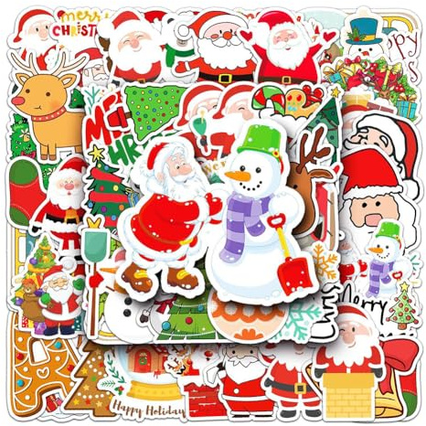 Frohe Weihnachten Aufkleber | 50 Stück Weihnachts-Thema, wasserdichte Vinyl-Aufkleber für Wasserflaschen, Laptop, Gepäck, Tasse, Computer, Handy, Skateboard, Gitarre