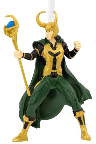 Hallmark Loki Hanging Ornament, MARVEL Tree Decoration, Villain, Green, Yellow