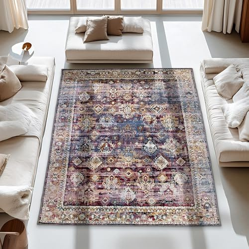 Carpido Orientaler Teppich Wohnzimmer, Schlafzimmer - Weiches Flachgewebe für Innen - Flauschiger Kurzflorteppich - Moderner Teppich bunt, 160 x 230 cm