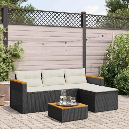 Teenpull 3-TLG. Garten-Sofagarnitur Schwarz Poly Rattan mit Kissen, 177 cm 3-Sitzer Sofa, Couch, Hocker, Tisch für Terrasse, Balkon, Außenbereich