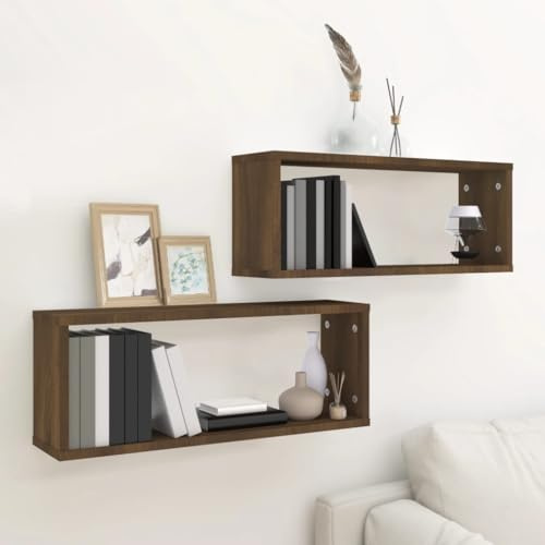Tomostar Lot de 2 Étagère Murale Rectangle, Étagère Flottante Stylée Tablette Flottante Cube 2 pcs Chêne Marron Bois d’ingénierie