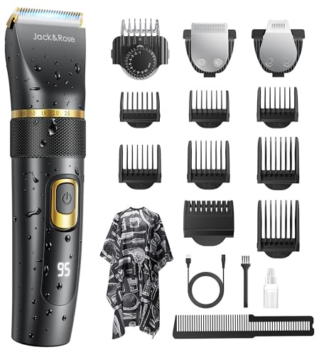 Jack&Rose 3in1 Haarschneidemaschine,Barttrimmer Kabellos mit Keramikklinge | Profi Haarschneider,Präzisionstrimmer,IPX6 Wasserdicht,Wiederaufladbar,Inkl. USB-C Anschluss,3,5h Akkulaufzeit,