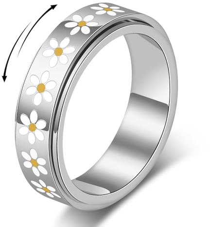MIYUEFAN Anti-Angst Spinner Ringe für Damen, Edelstahl Roller Ringe Anxiety Gänseblümchen Ring Schmuck für Frauen Stress Abbauen (Silber, 9)