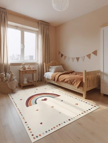 Hanse Home Adventures Kinderteppich Luvy - Kinderzimmerteppich Regenbogen, Herzen, Bordüre Spielteppich Bunt, Junge, Mädchen, Teppich Kinderzimmer, Wohnzimmer - Creme Multifarben, 120x170 cm