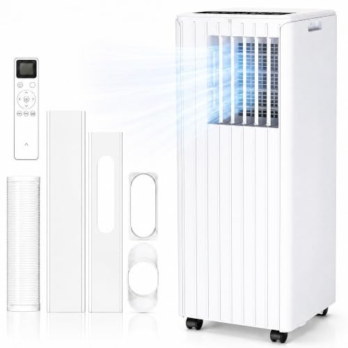 Aria Condizionata Portatile 9000 BTU 2,6 KW, Basso Consumo Classe A, 4 in 1 Freddo Ventilatore Deumidificatore Modalità Sonno, Display LED, Telecomando con Timer 24 ore, Per 35-40 m², Kit Finestra