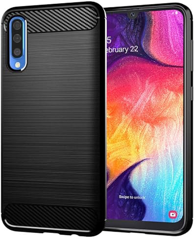 Techsuit für Samsung Galaxy A30s A50 A50s Hülle mit Soft Touch, Stoßfest, Kameraschutz, Erhöhte Kanten, Luftkissen Ecken, Anti Fingerabdruck, Flexibel, Staubschutz, Carbon Silicone Series, Schwarz