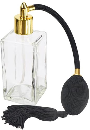 Fantasia Parfum Flakon leer 100ml mit Ball Zerstäuberpumpe, Klarglas Flasche eckig, zum selber Befüllen mit Parfum, nachfüllbar für 100ml, mit Ballpumpe