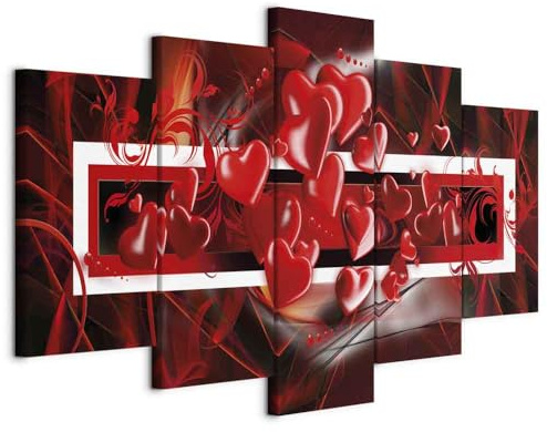 B&D XXL - Tableau Décoration Murale Chambre, d'amour Abstraits, 100x50 cm | Clous Inclus, Impression sur Toile, Tableaux, Posters et Arts Décoratifs, Cadre en Bois, Rose, Coeurs, Fabrication EU
