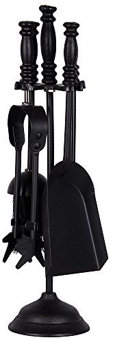 Fire Vida 5 Piece Malham Fireplace Companion Set - Black Steel Fireside Tool Kit with Stand - Includes Poker, Tongs, Brush & Shovel - Ideal for Fireplaces, Wood Burners & Fire Pits