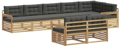 vidaXL Outdoor-Sofagarnitur 8 pcs Weiß und Anthrazit Polyester, Akazienmöbel, modernes Sofa-Set für den Außenbereich, Gartenliege und modulare Sitzgelegenheit, Flexibler Entspannungsbereich