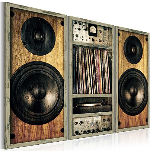 B&D XXL - Wandbilder XXL Vintage 90x60 cm Vlies Leinwandbild 3 Teilig Kunstdruck modern Wandbilder XXL Wanddekoration Design Wand Bild - Musik Holz Radio Bretter i-B-0018-b-e
