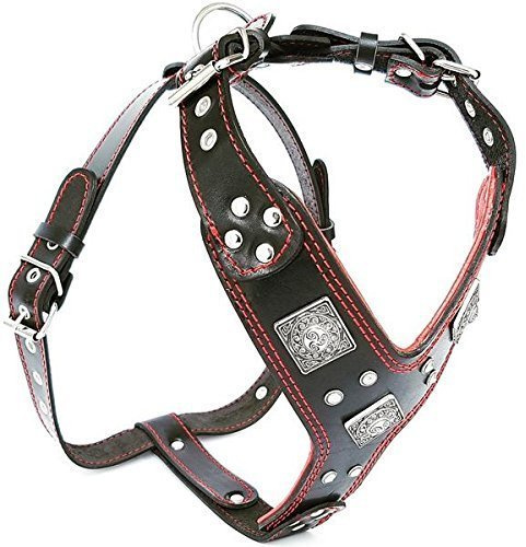 Bestia |EROS| Leder Brustgeschirr für große Hunde. Bis 145 cm Brustumfang. | Größe XXL- für einen Brustumfang von 95 cm bis 145 cm, Schwarz & Rot