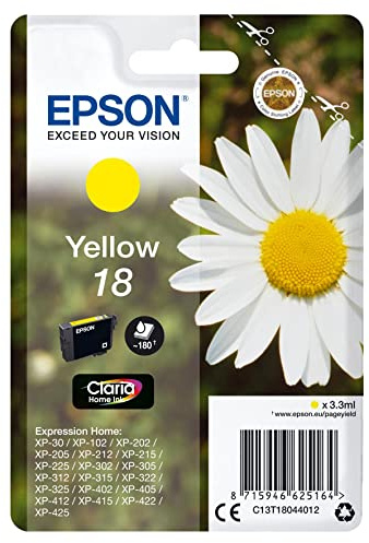 Epson Original C13T18044012 / 18, Premium Drucker-Patrone, Gelb, 180 Seiten