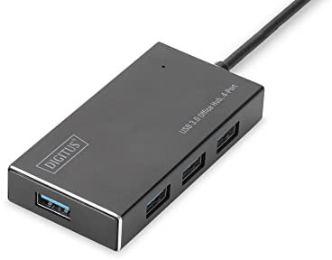 DIGITUS USB-Hub - 4 Ports - Super-Speed USB 3.0 - 5 GBit/s - Plug&Play - Aluminium-Gehäuse - Schwarz