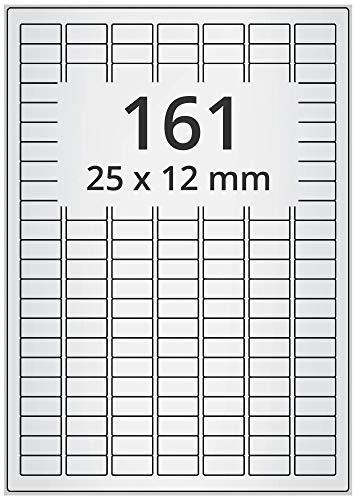Wetterfeste Folienetiketten auf A4 Bogen, silber - 25 x 12 mm - 16.100 Polyester Etiketten auf 100 Blatt, selbstklebende PET Etiketten, matt, Typenschild-Aufkleber