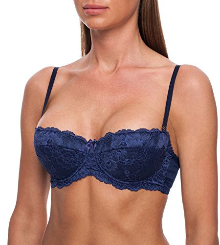 frugue Strapless Push Up Balcony Lace Bra Blue 36 C
