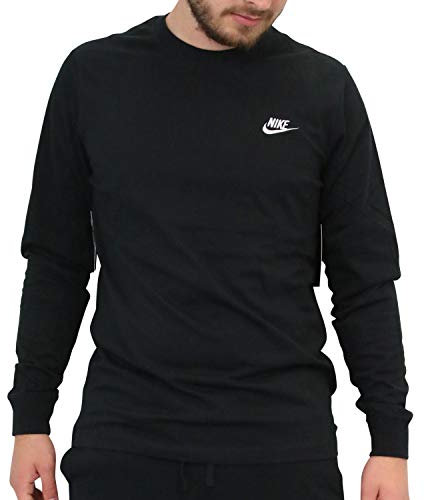 NIKE Men's Sportswear Club Long Sleeve Shirt, Black/White, S UK