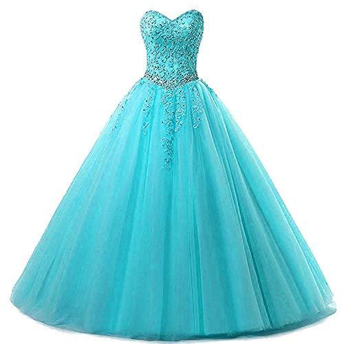 Zorayi - Vestido formal de noche de tul largo para mujer turquesa 34