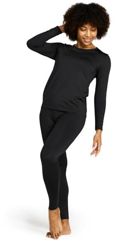 LAPASA Damen Innenfleece Thermounterwäsche Set, Thermooberteil & Thermohose Leggings Funktionsunterwäsche Sets, L41 Schwarz, 200 Wärmer, L