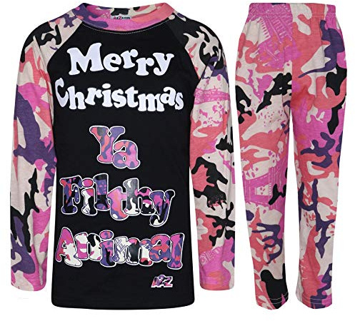 A2Z 4 Kids Girls Boys PJ's YA Filthy Printed Christmas Pyjamas - PJS Camo Ya Filthy Baby Pink 9-10