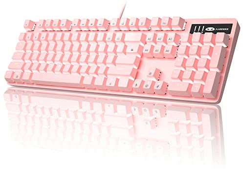 MageGee Pink Gaming Keyboard USB Wired Keyboard, New Mechanical Storm Adjustable Backlight Keyboard Splash-Proof Ideal for PC/Laptop/MAC Game(Pink)