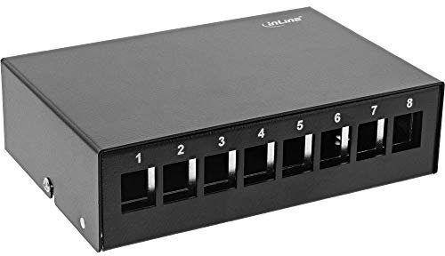 InLine® Patchfeld-Dose Aufputz für 8X Keystone RJ45, Metall, schwarz RAL9005