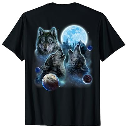 Drei Wölfe heulen und Mond T-Shirt