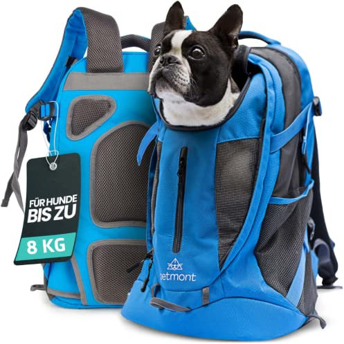 petmont Hunderucksack für kleine Hunde und Welpen [bis 8 KG] - Atmungsaktive Hundetasche, Hundetransport-Box, Welpen-Zubehör | fürs Fahrrad, Wandern, Reisen, Auto und Bahn